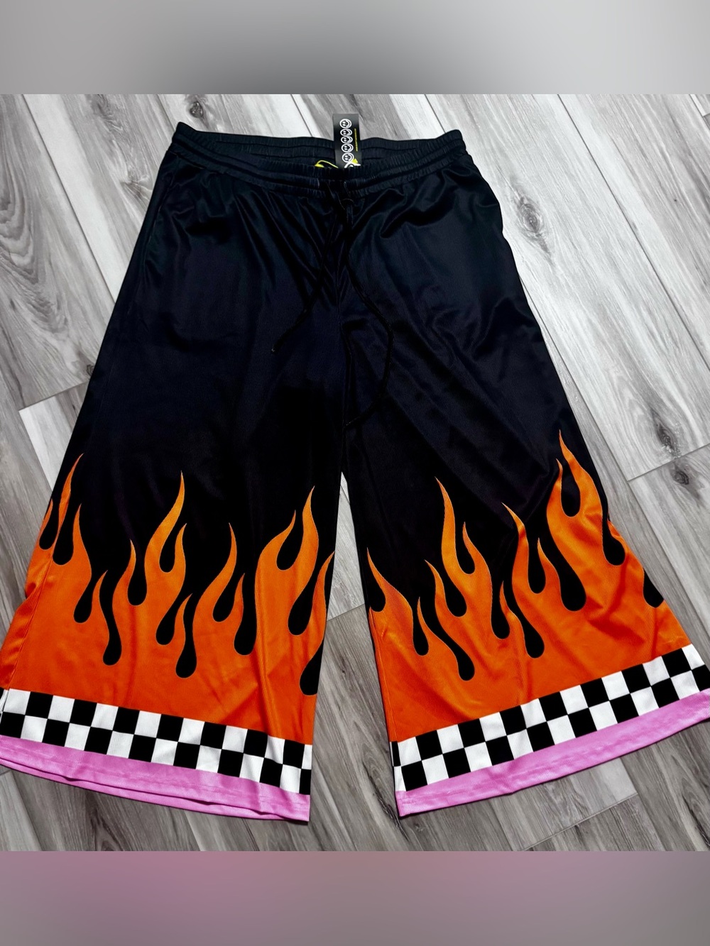 Burnt Toast Flame & Checkerboard Wide-Leg Pants — L/XL